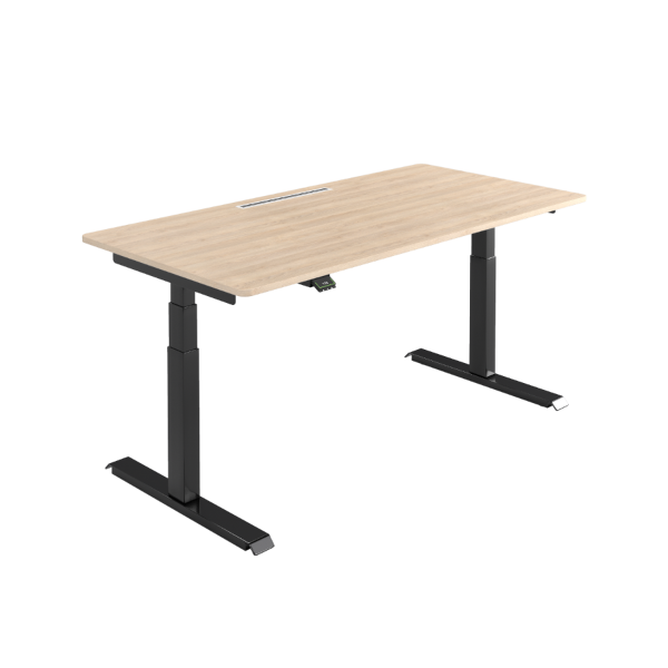 MO Six elektrisch verstellbarer Schreibtisch Tischplatte Eiche Tischgestell Schwarz