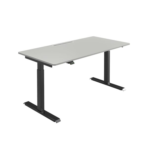 Höhenverstellbarer Schreibtisch MO Five GraueTischplatte Schwarzes Tischgestell