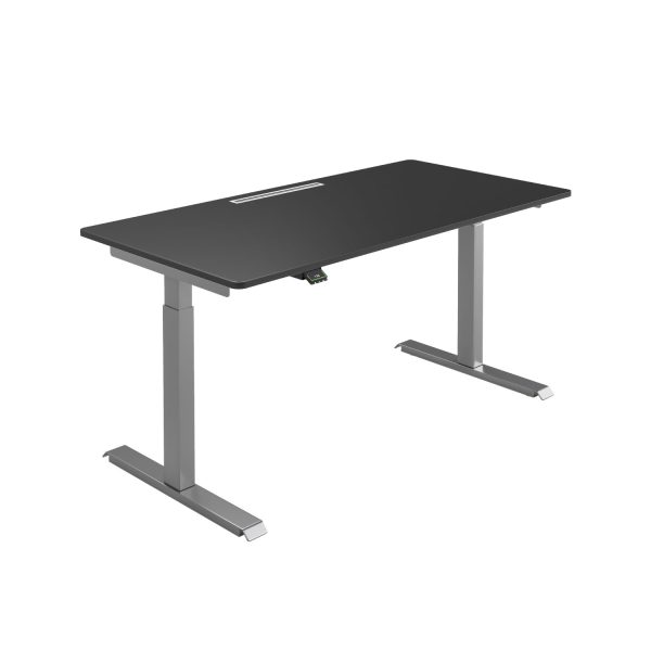 Höhenverstellbarer Schreibtisch MO Five Schwarze Tischplatte Graues Tischgestell