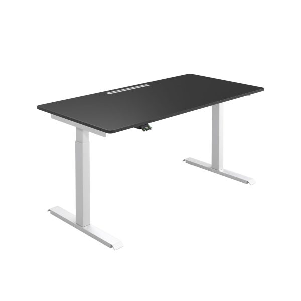 Höhenverstellbarer Schreibtisch MO Five Schwarze Tischplatte Weißes Tischgestell Komfort Bedienteil