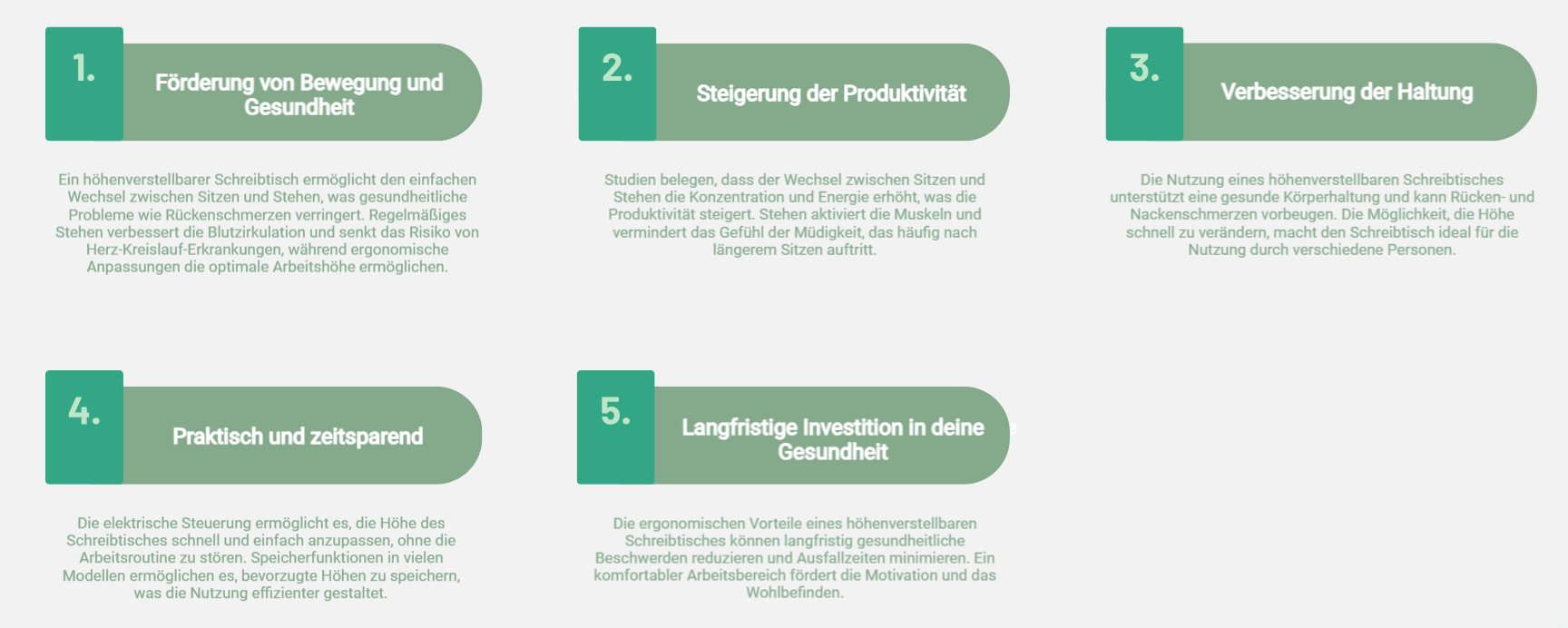 Infografik Vorteile elektrisch höhenverstellbare Schreibtische